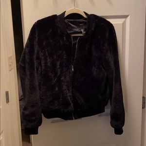 Forever 21 black faux fur bomber jacket